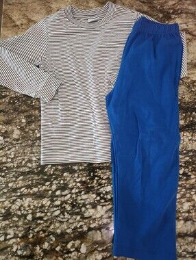 Kids Blue & Black-White Stripe Matching Set Sz 4/5